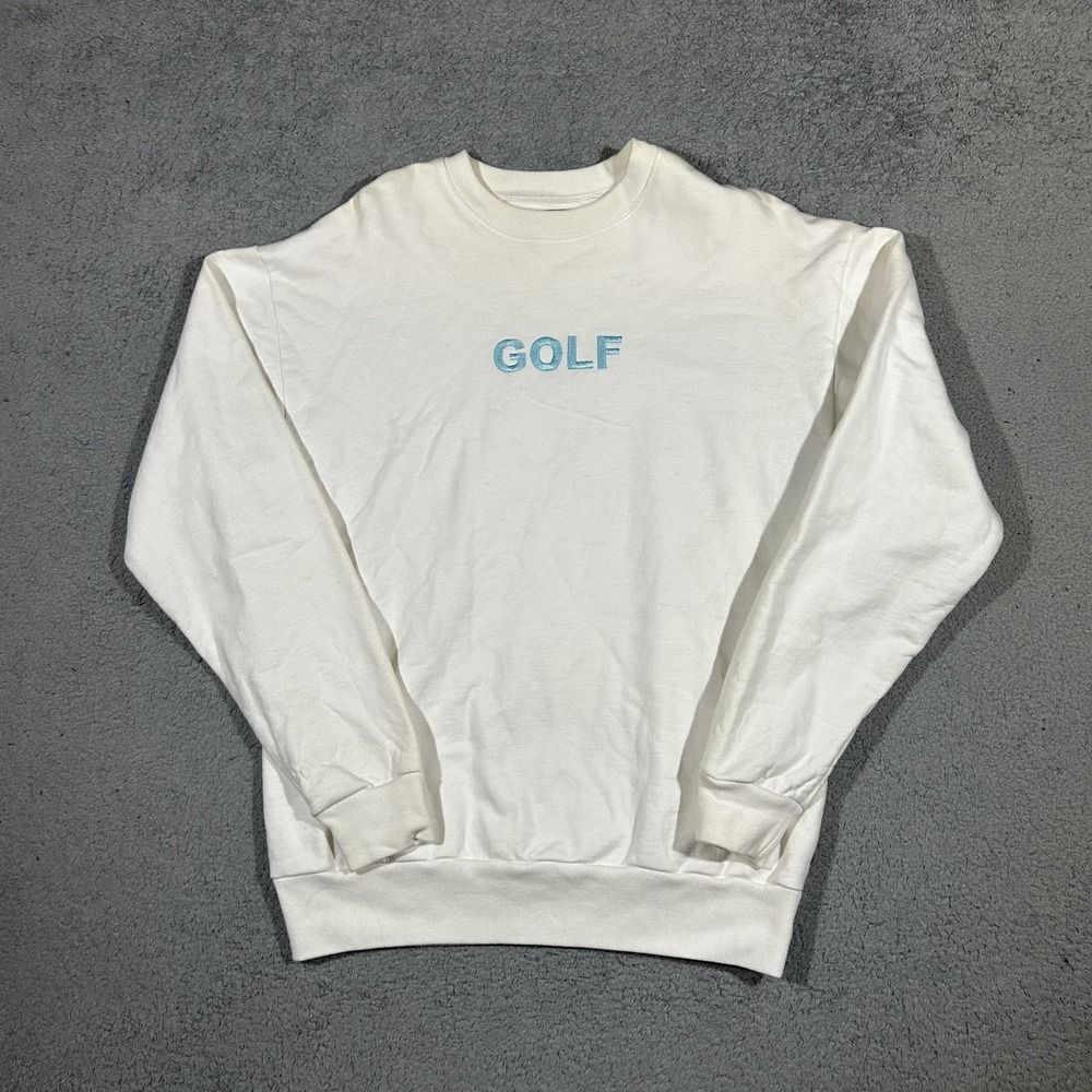 Golf Wang White Crewneck Sweatshirt Men's Medium Blue Embroidered Logo #2726